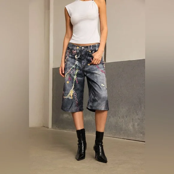 Micas Chain Print Wide Leg Shorts XS MC-4 (1) - Picture 2 of 8